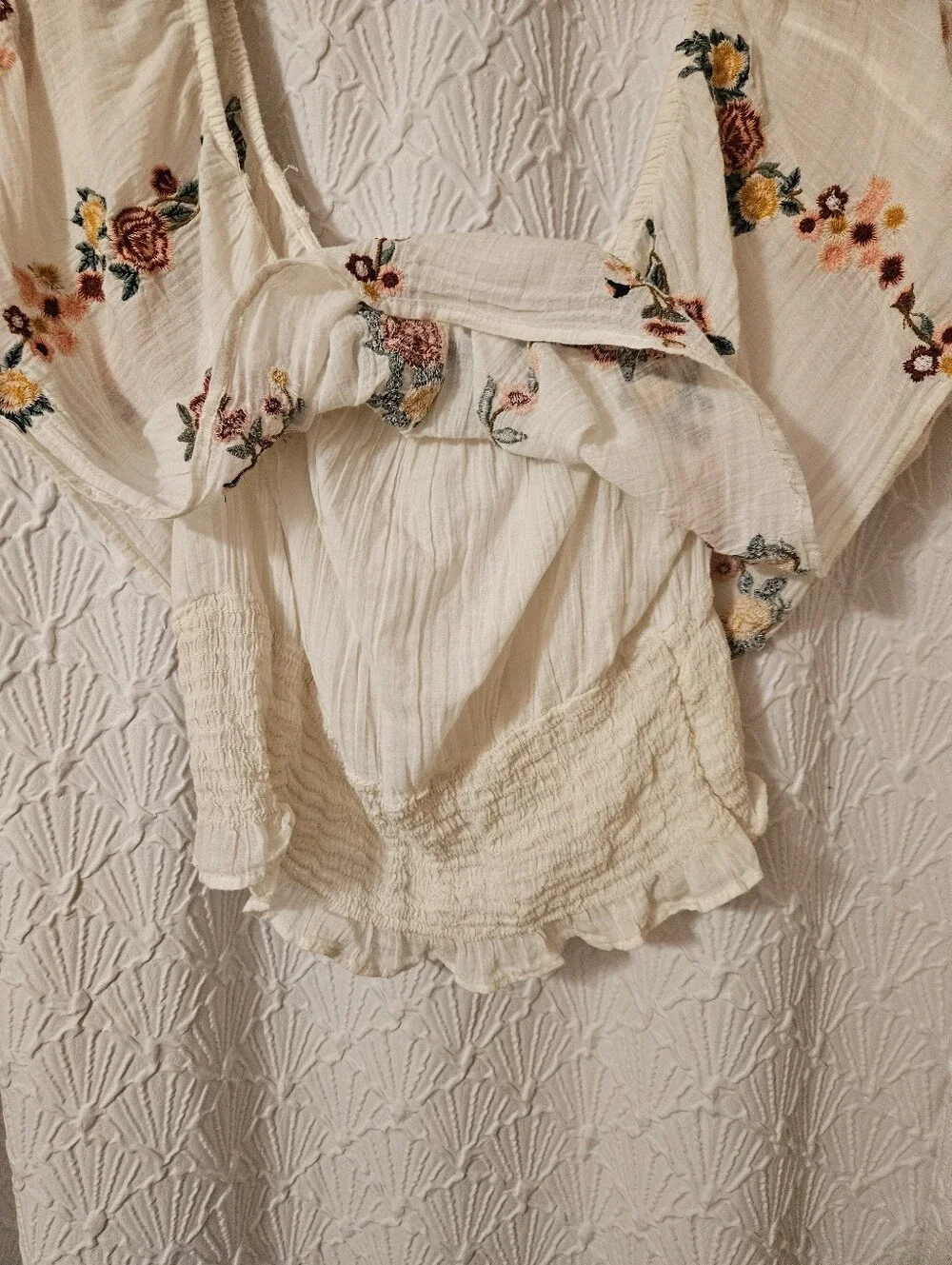 Embroidered Ivory Floral Peasant Top - Picture 7 of 12